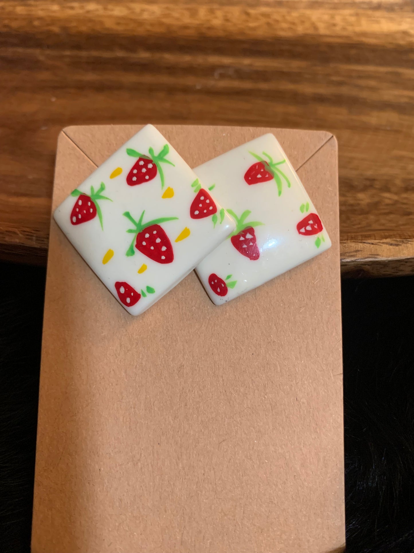 Square Strawberry Design Earrings