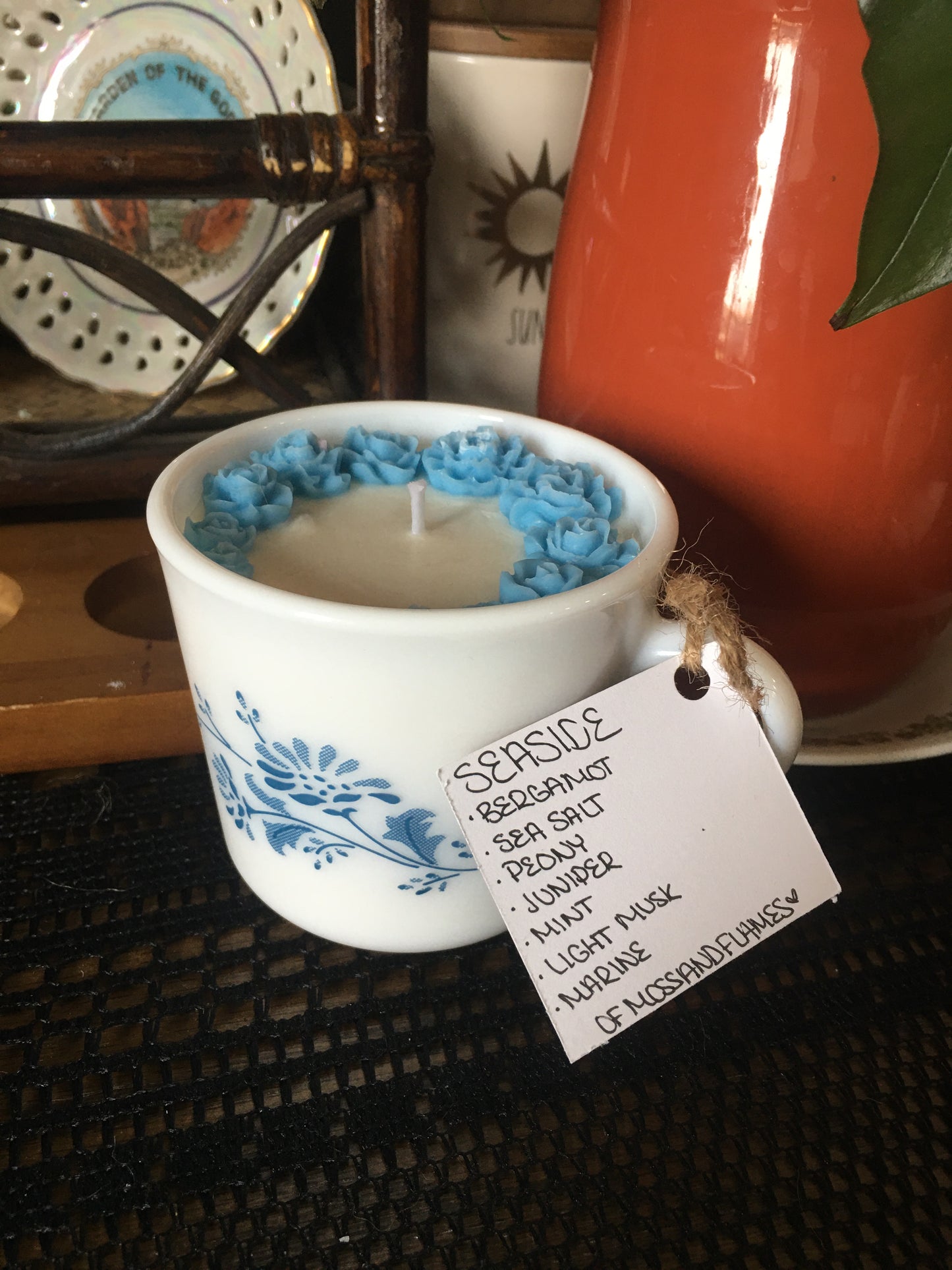 “seaside” corelle/corningware coffee cup candle