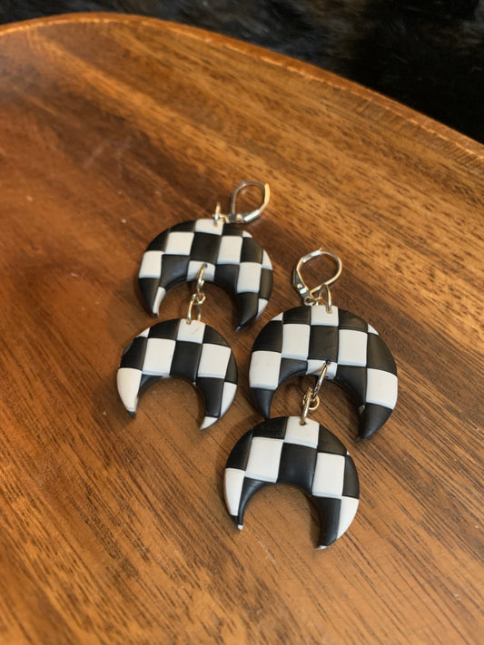 Checkered Moon Earrings