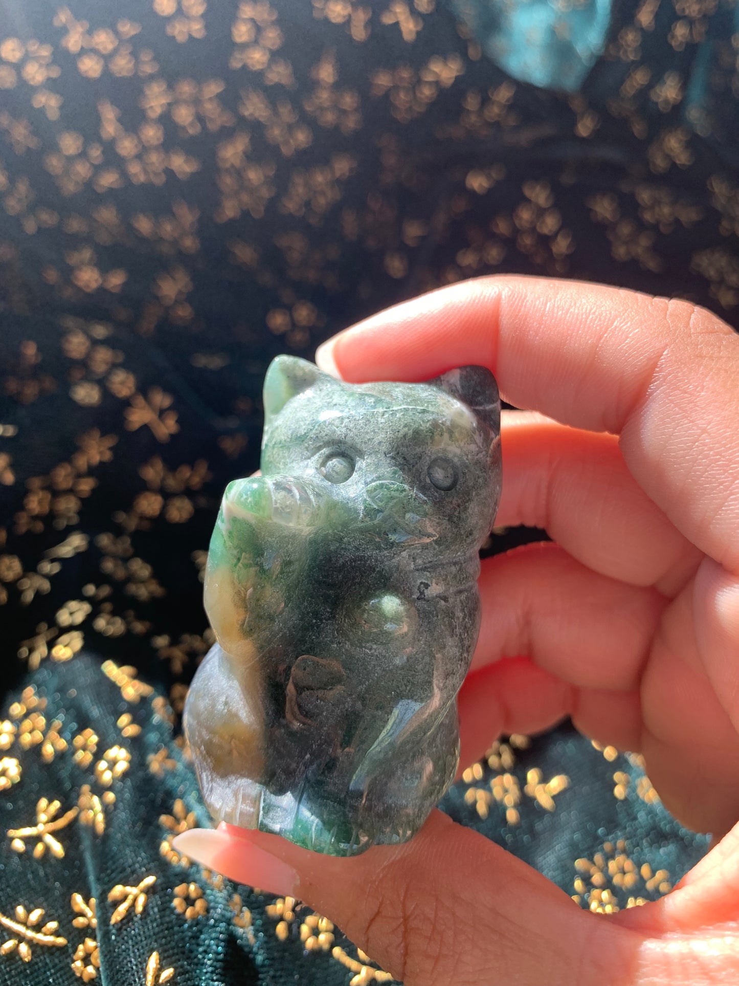 ocean jasper dog and lucky cat carvings