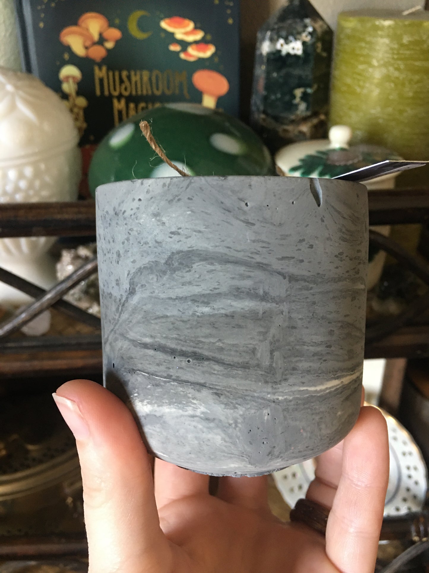 “protection” small concrete vessel candle