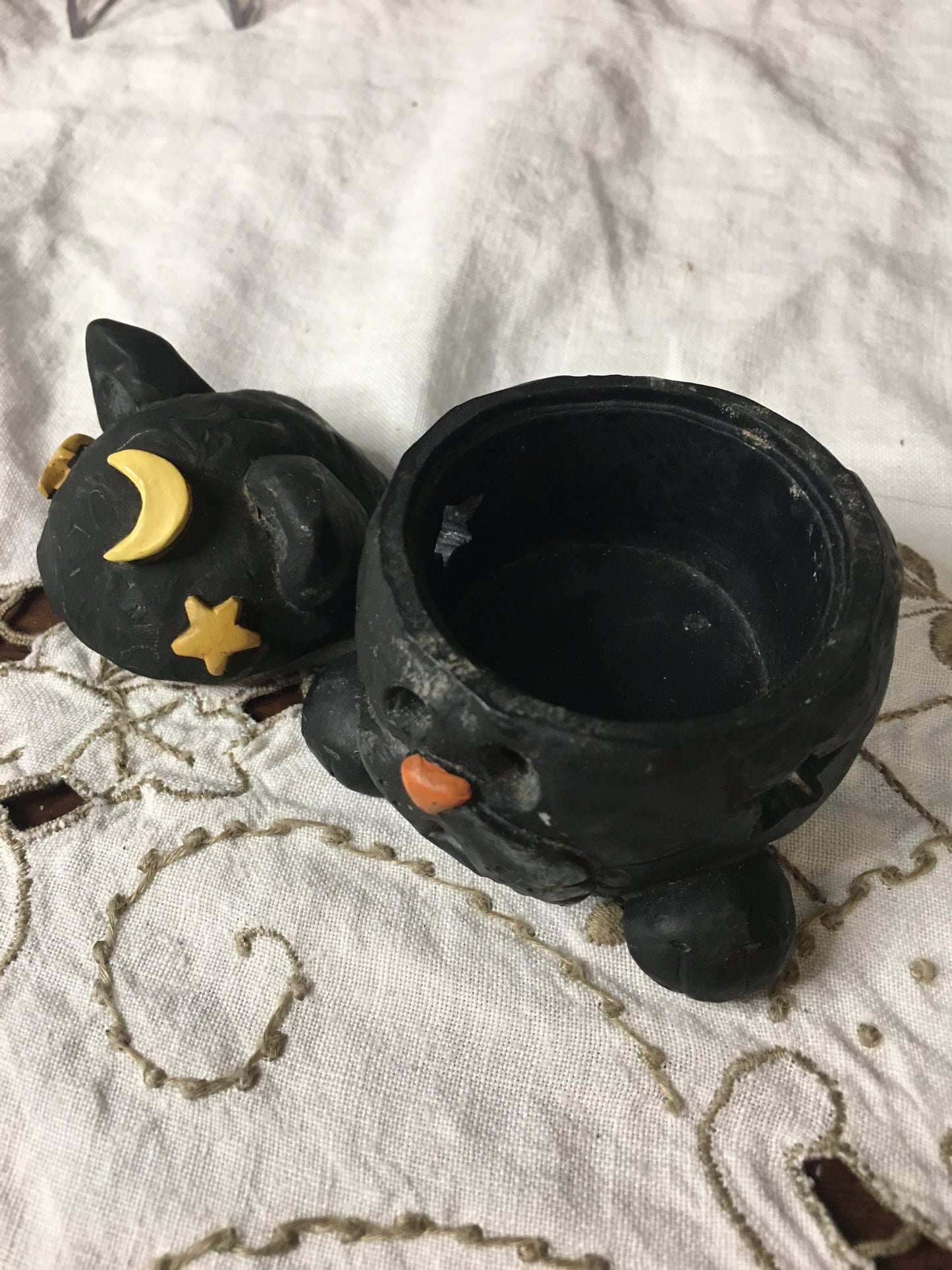 black cat tea light holder