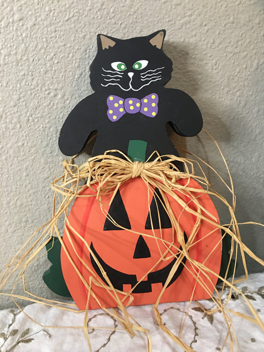 wooden black cat halloween décor