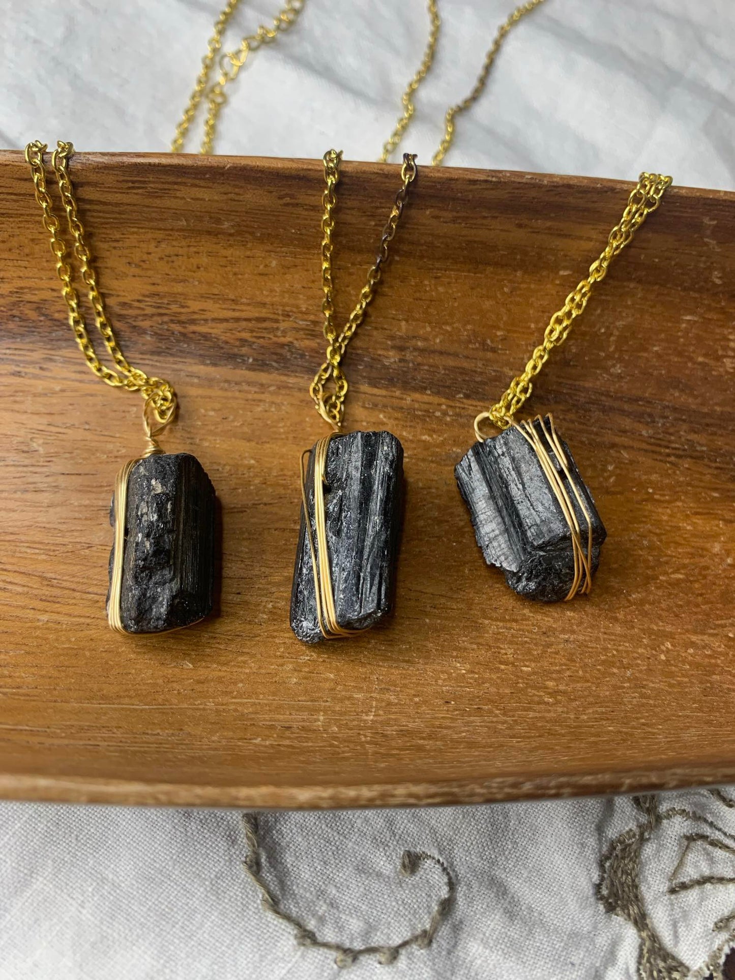 raw black tourmaline pendants