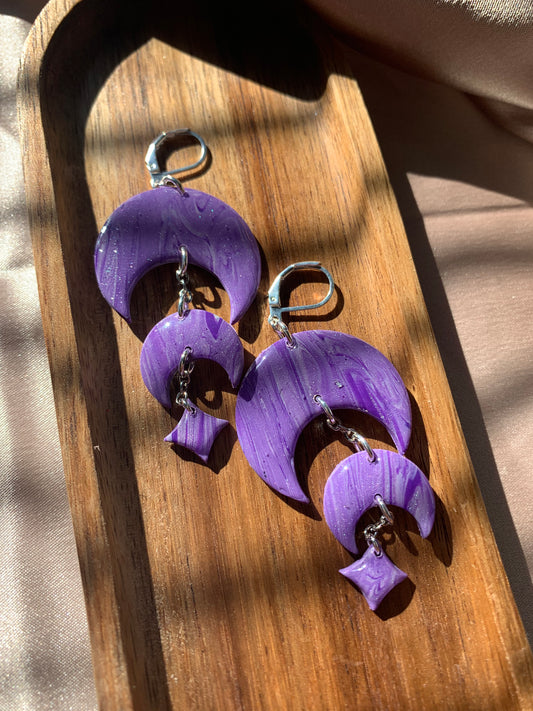 “purple skies” polymer clay earrings
