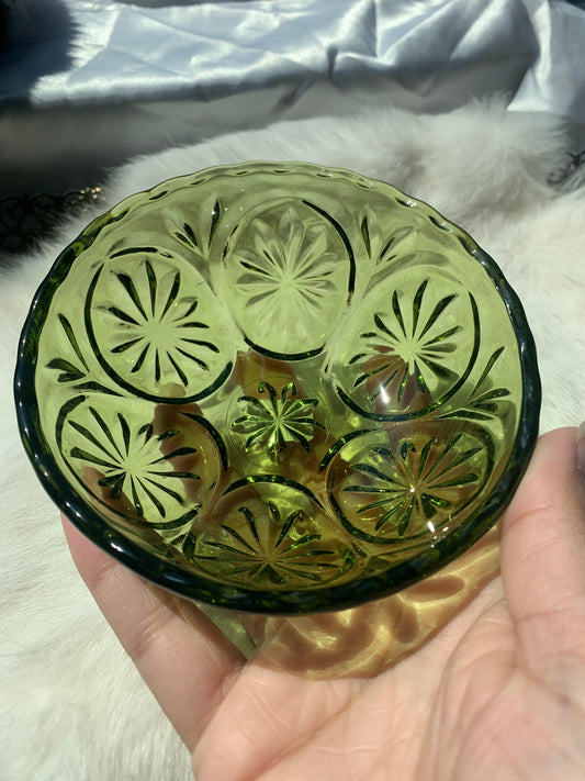 small green glass dish