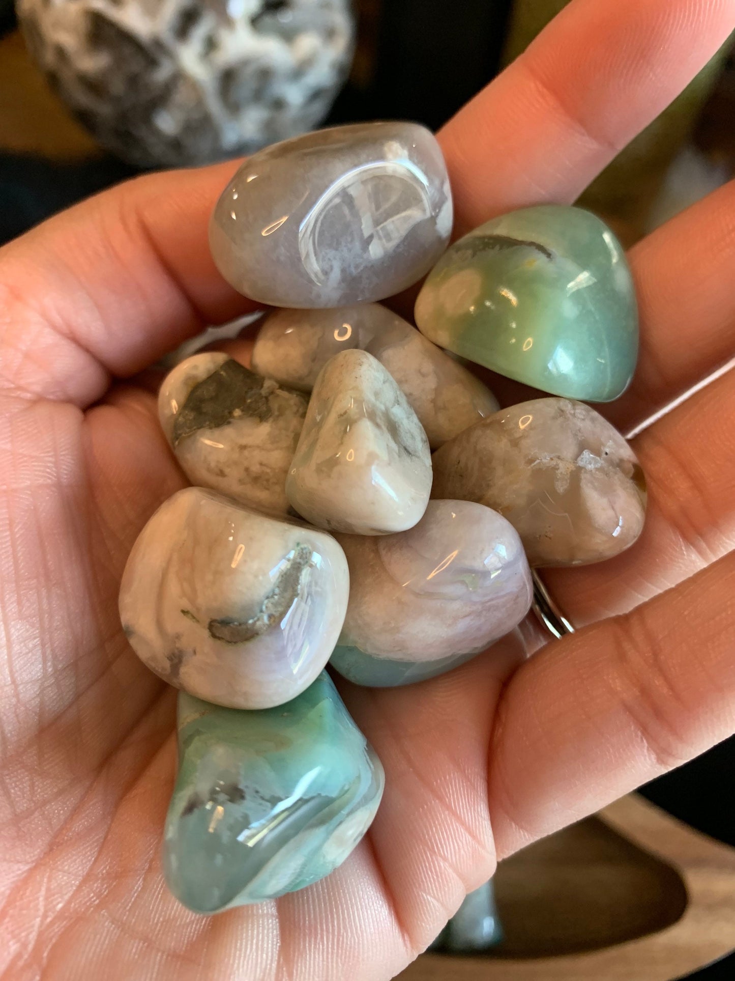 tumbled green flower agate