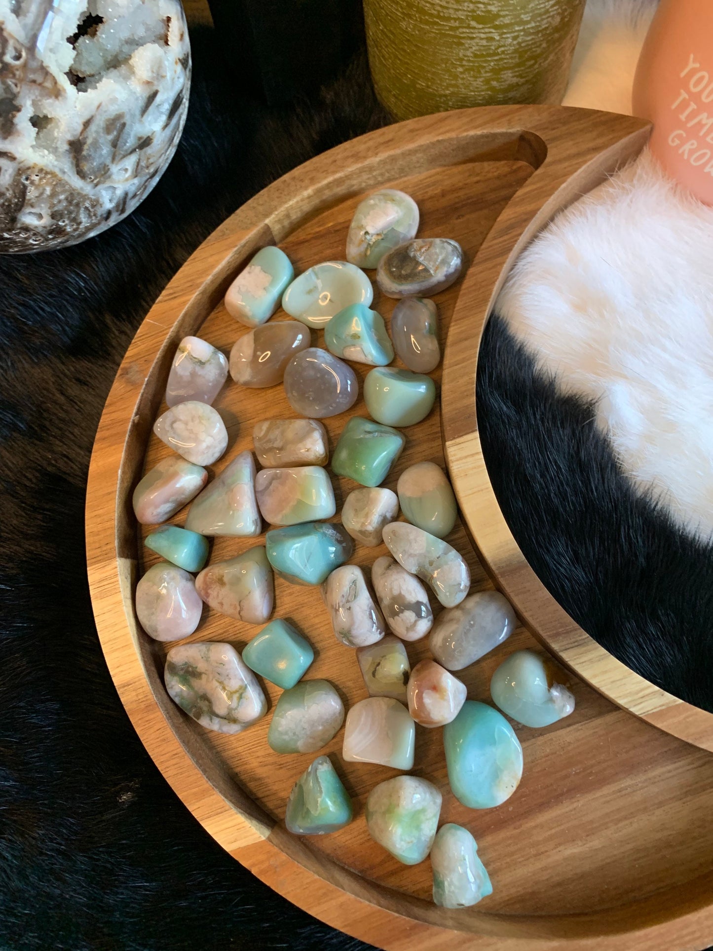 tumbled green flower agate